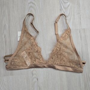 Aerie Sheer Lace Bralette in Brownish Tan Size L NWT